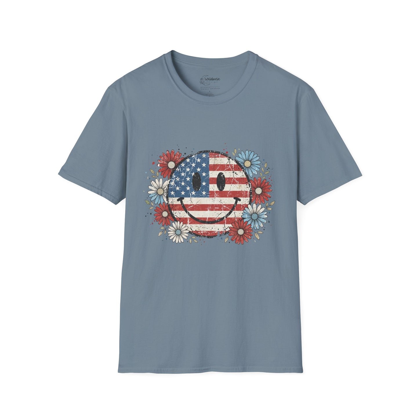 Vintage Smiley Floral Patriotic T-Shirt