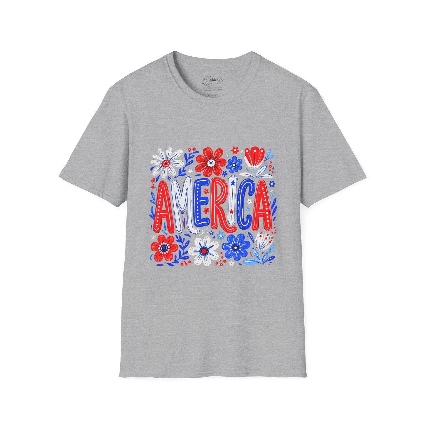 Patriotic Floral T-Shirt — USA Flag Flower Design
