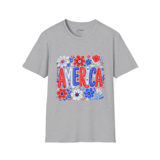Patriotic Floral T-Shirt — USA Flag Flower Design