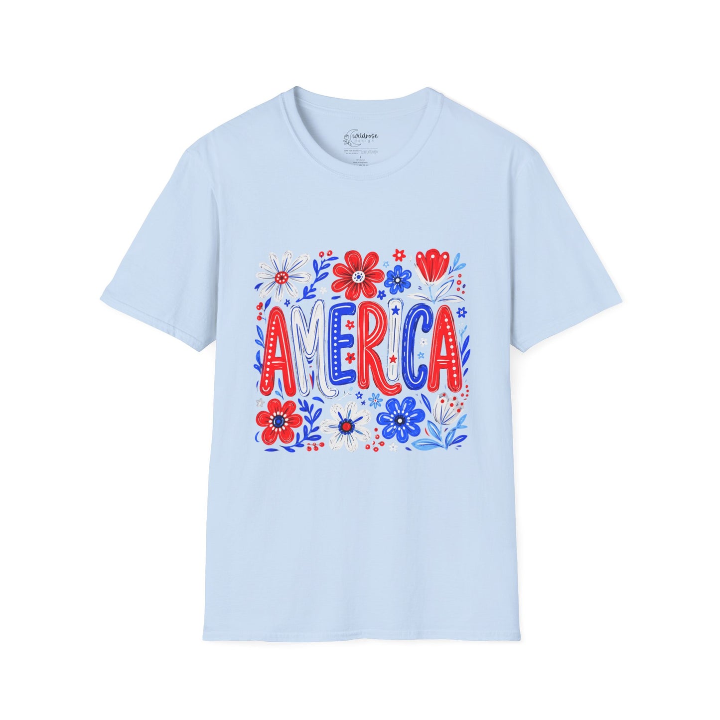 Patriotic Floral T-Shirt — USA Flag Flower Design