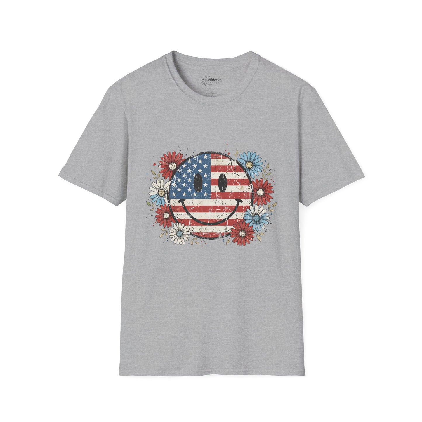 Vintage Smiley Floral Patriotic T-Shirt