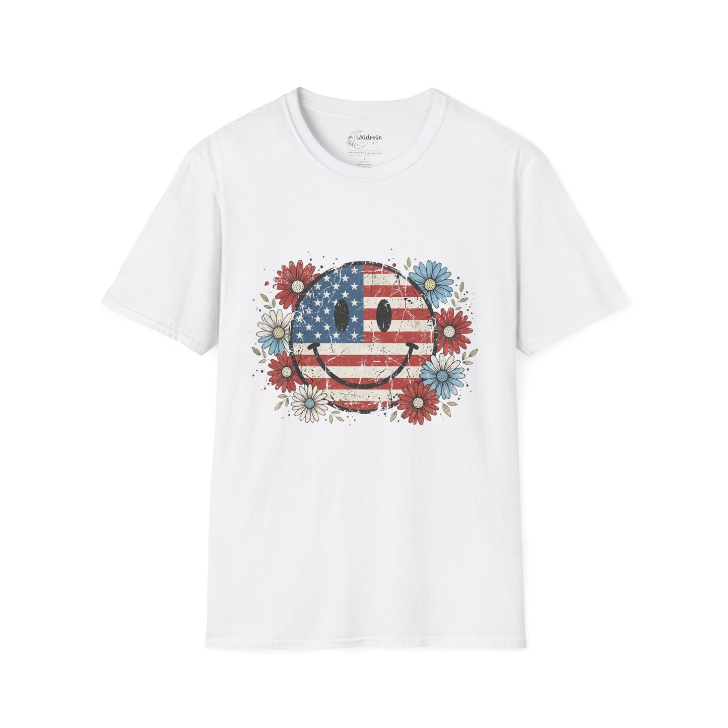 Vintage Smiley Floral Patriotic T-Shirt