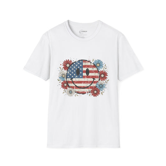 Vintage Smiley Floral Patriotic T-Shirt